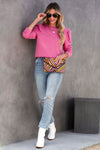 Rose Vintage Washed Puff Sleeve Sweatshirt-Tops-MomFashion