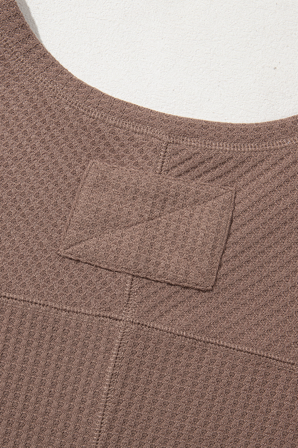 Coffee Waffle V Neck Long Sleeve Drop Shoulder Loose Blouse-Tops/Blouses & Shirts-MomFashion