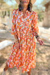 Multicolor Boho Floral Collared Long Sleeve Ruffled Dress-Dresses-MomFashion