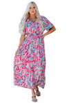 Wrap V Neck Floral Maxi Dress-Dresses-MomFashion