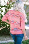 Rose Colorful Stripes 3/4 Sleeve Loose Sweater-Tops-MomFashion