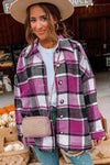 Rose Plaid Print Buttoned Shirt Jacket-Outerwear-MomFashion