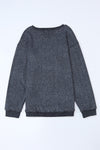 Gray Solid Ribbed Knit Round Neck Pullover Sweatshirt-Tops-MomFashion