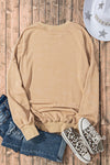 Khaki Drop Shoulder Ribbed Trim Oversized Sweatshirt-Tops-MomFashion