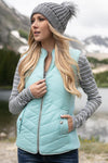 Sky Blue Zip-up Side Pockets Puffer Vest-Outerwear-MomFashion