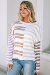 Stripe Blocked Drop Shoulder Slouchy Sweater-Tops-MomFashion