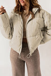 Apricot Zip Up Drawstring Hem Puffer Coat-Outerwear-MomFashion