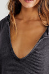 Gray Oversized Drop Shoulder Thermal Knit Top-Tops-MomFashion