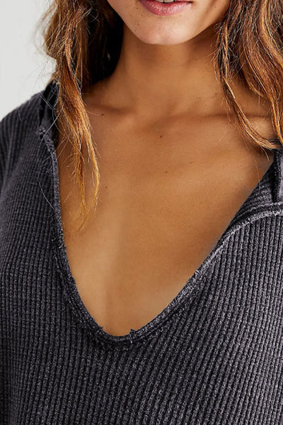 Gray Oversized Drop Shoulder Thermal Knit Top-Tops-MomFashion