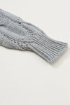 Gray Ribbed Trim Eyelet Cable Knit Cardigan-Tops-MomFashion