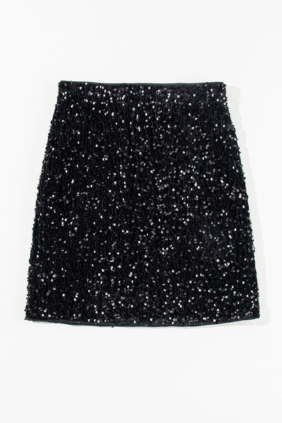 Black Sequin Bodycon Mini Skirt-Bottoms-MomFashion