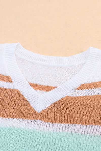 Multicolor Colorblock Stripe Long Sleeve Split Sweater-Tops-MomFashion