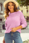 Pink Crochet Knit Drop Shoulder Sweater-Sweaters & Cardigans/Sweaters-MomFashion