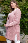 Pink Open Knit Button-Up Plus Size Cardigan-Plus Size-MomFashion