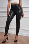 Black Shiny Leopard Textured Leggings-Bottoms-MomFashion