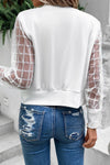 White Latticed Mesh Sleeve Zip Up Bomber Jacket-Outerwear-MomFashion