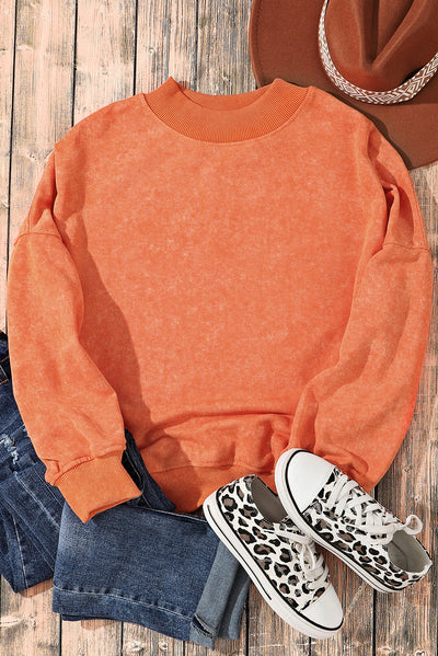 Orange Drop Shoulder Crew Neck Pullover Sweatshirt-Tops-MomFashion