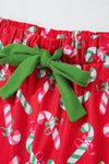 Red Christmas Candy Cane Print Pocketed Knotted Pajama Set-Loungewear & Sleepwear/Sleepwear-MomFashion