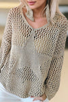 Light French Beige Star Pointelle Knit Baggy Sweater-Tops-MomFashion