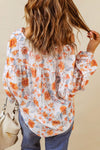 Orange Split V Neck Floral Print Dolman Blouse-Tops-MomFashion