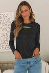 Black Sparkle Metallic Cut Out Long Sleeve Top-Tops-MomFashion