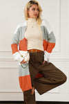 Orange Striped Color Block Drop Shoulder Midi Cardigan-Tops-MomFashion