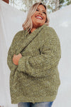 Sage Green Open Front Knit Plus Size Cozy Cardigan-Plus Size-MomFashion