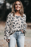 Gray Printed Leopard Balloon Sleeve Thermal Knit Plus Size Top-Plus Size-MomFashion