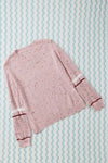 Pink Pilling Detail Patterned Sleeve Sweater-Tops-MomFashion