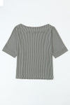 Gray Boatneck Batwing Sleeve Cording Blouse-Tops-MomFashion