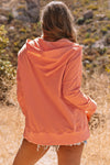 Orange Batwing Sleeve Pocketed Henley Hoodie-Tops-MomFashion