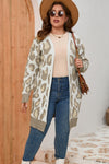 Beige Plus Size Leopard Pattern Cardigan-Plus Size-MomFashion