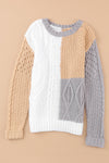 Brown Colorblock Mixed Textured Sweater-Tops-MomFashion