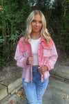 Rose Frayed Tweed Plaid Patchwork Buttoned Jacket-Outerwear-MomFashion