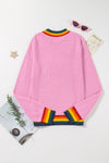 Bonbon Merry & Bright Colorful Stripes Trim Sweater-Tops-MomFashion