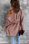 Pink Soft Fleece Hooded Open Front Coat-Outerwear-MomFashion