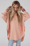 Crinkle Splicing Raw Hem High Low Oversized Blouse-Tops-MomFashion