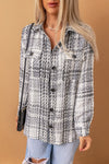 White Plaid Print Pocketed Shirt Jacket-Outerwear-MomFashion