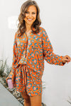 Orange Leopard Print Long Sleeve Shirt and Shorts Pajama Set-Loungewear & Sleepwear/Sleepwear-MomFashion