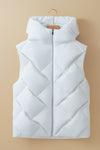 White Quilted Zipper Front Hooded Vest Coat-Outerwear-MomFashion