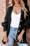 Black Buttoned Front Drop Shoulder Knitted Cardigan-Tops-MomFashion