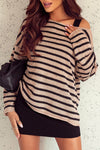 Striped Print Dropped Shoulder Loose Sleeve Sweater-Tops-MomFashion