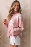 Multicolour Pearl Beaded Floral Drop Shoulder Sweater-Tops-MomFashion