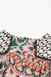 Black Mixed Floral Geometric Print Ruffled Long Sleeve Blouse-Tops-MomFashion