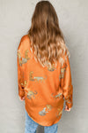 Russet Orange Cheetah Animal Print Button Up Satin Shirt-Tops-MomFashion