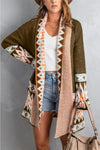 Brown Aztec Print Open Front Knitted Cardigan-Tops-MomFashion