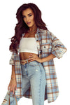 Sky Blue Plaid Flap Pocket Long Sleeve Shacket-Outerwear-MomFashion