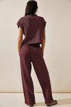 Fiery Red Knitted V Neck Sweater and Casual Pants Set-Loungewear-MomFashion