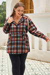 Red Plus Size Plaid Kangaroo Pocket Drawstring Hoodie-Plus Size-MomFashion