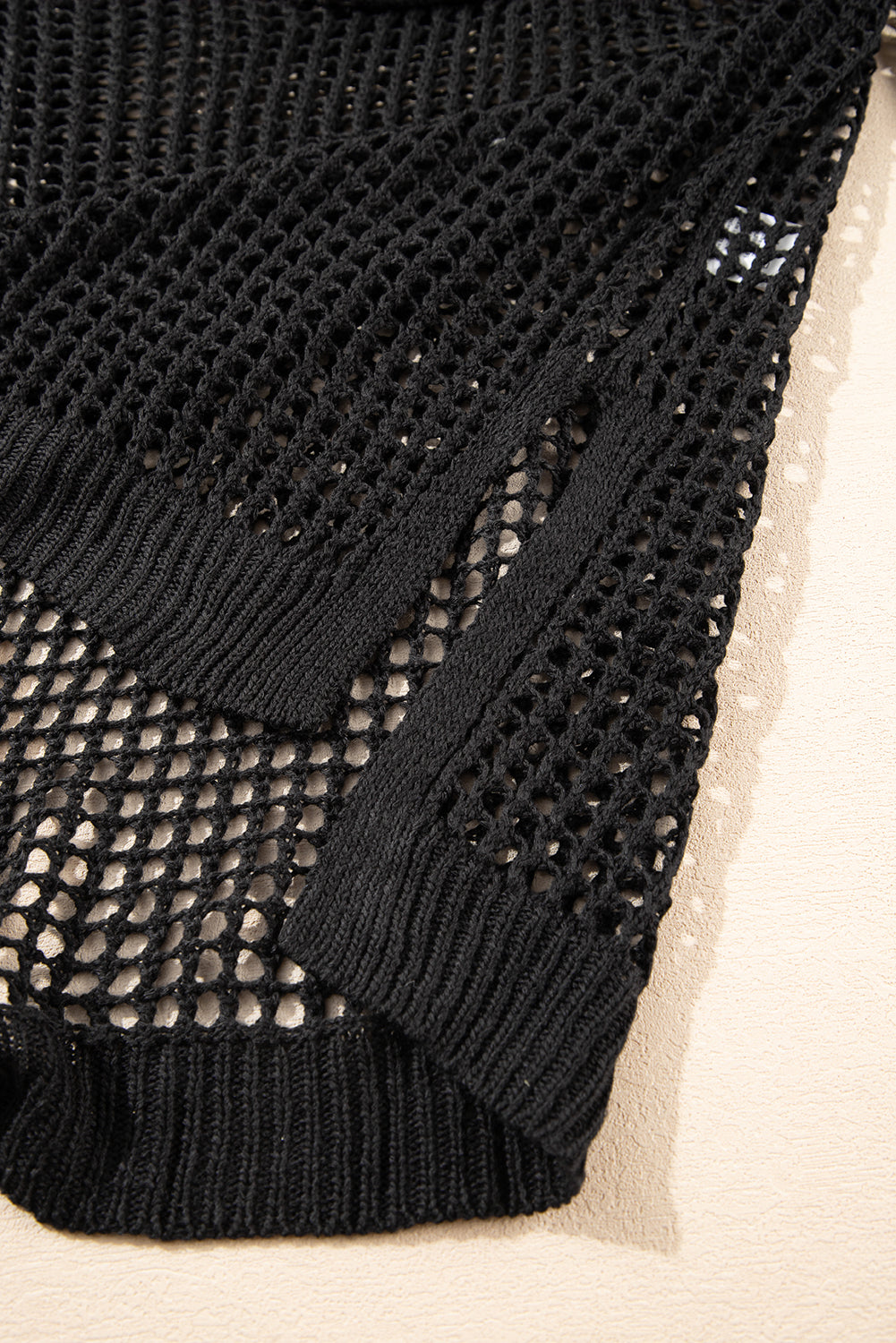 Black Fishnet Hollow-out Long Sleeve Beach Cover up-Swimwear-MomFashion